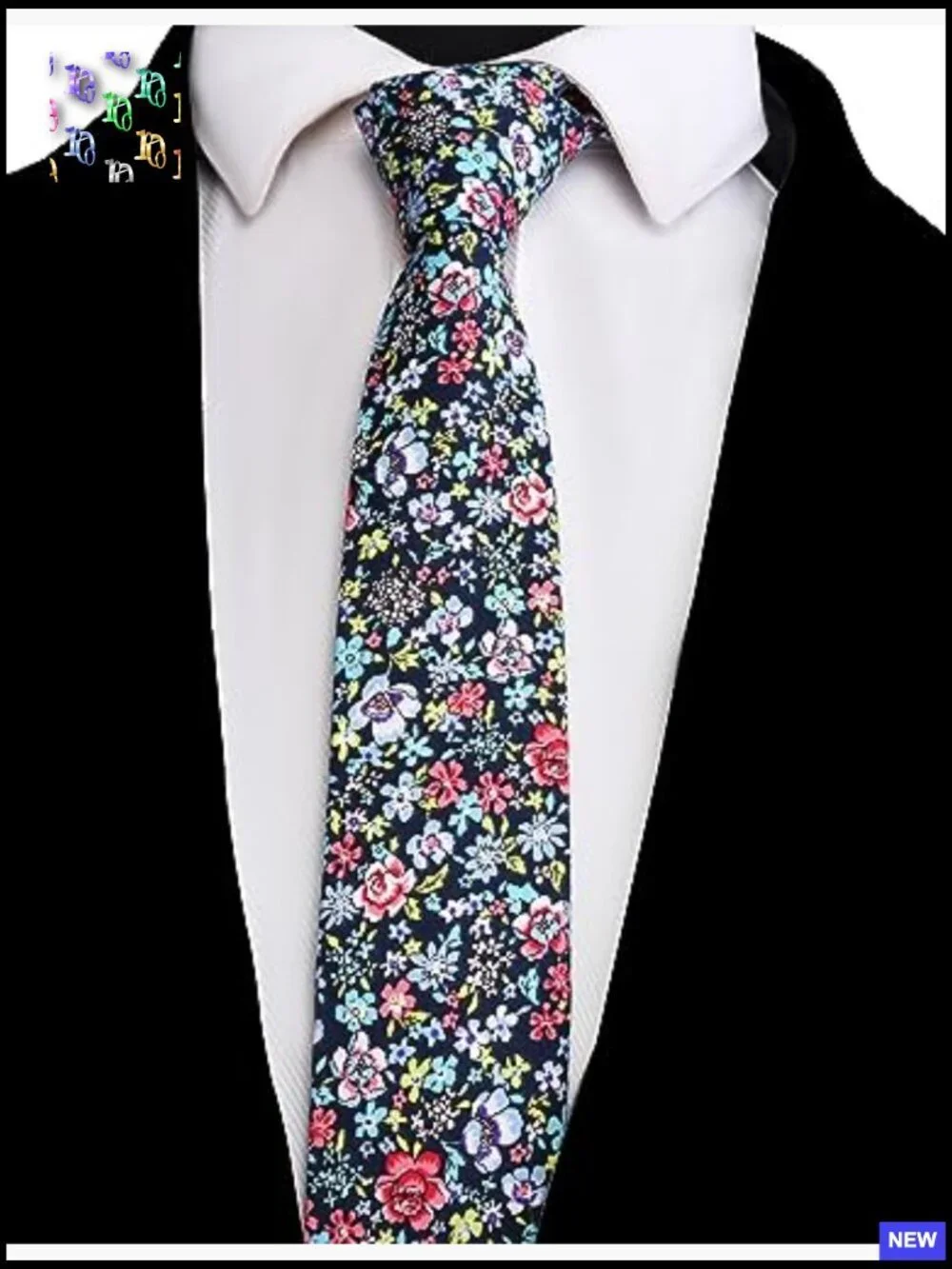 Floral Skinny Tie Slim Fit Cotton Wedding Party Elegant Minimal Classic
